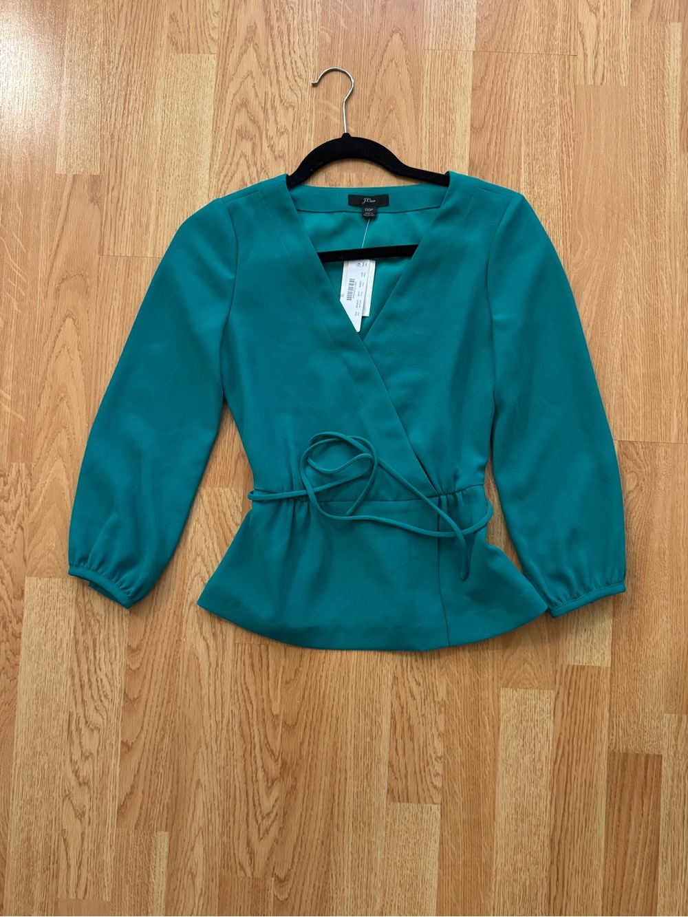 NWT J.Crew Women’s Petite Drapey V-Neck Wrap Blouse Top in Kelly Green- 00P